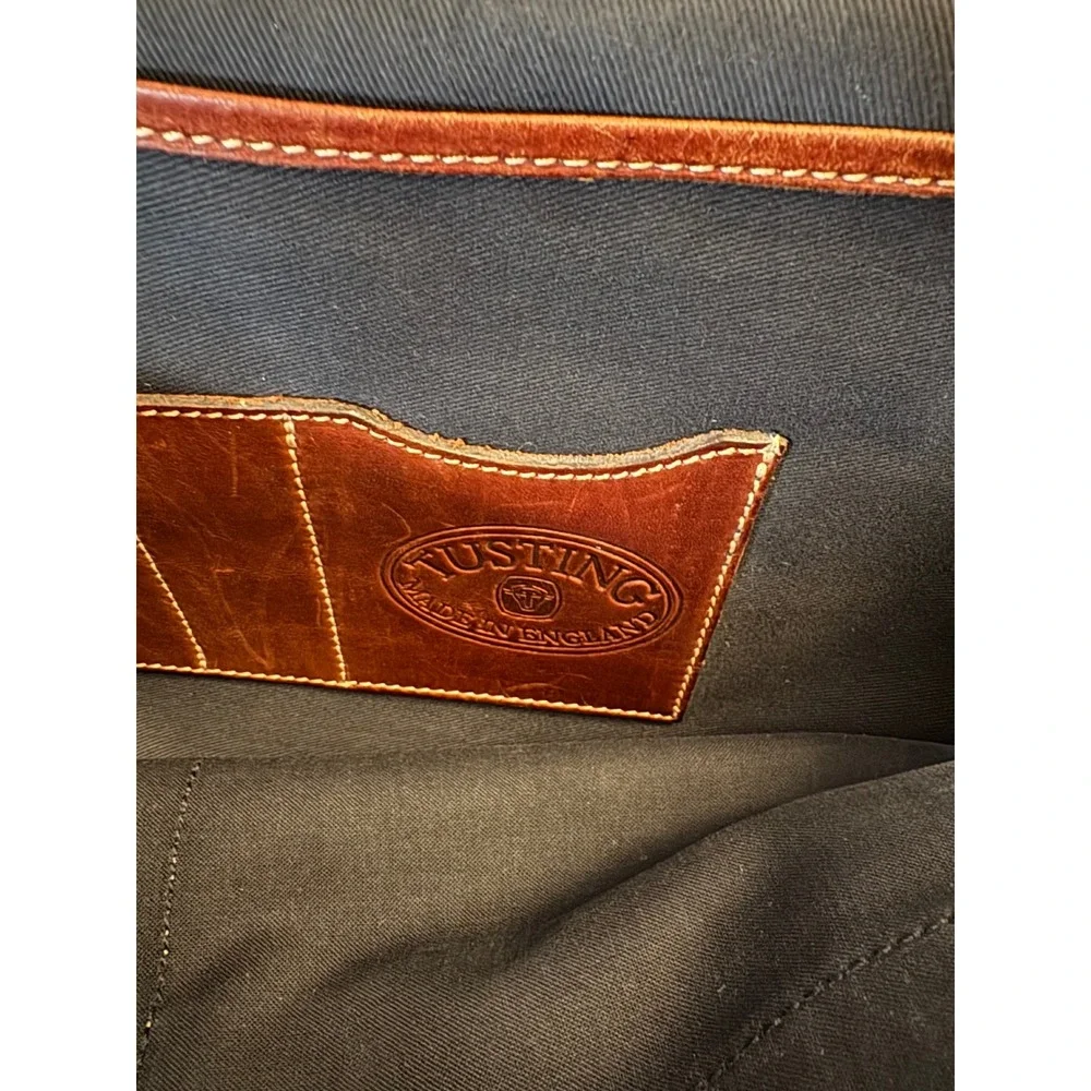 Tusting Made in England Black Tan Leather Messenger Bag Briefcase Laptop Satchel